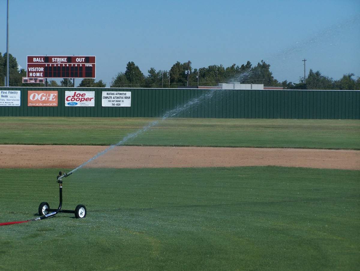 sprinkler on baseball field